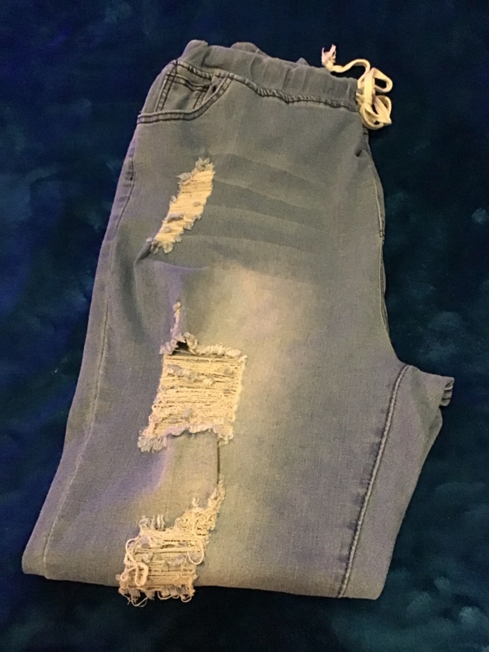Distressed Blue Drawstring Jeans - Picture 5 of 6